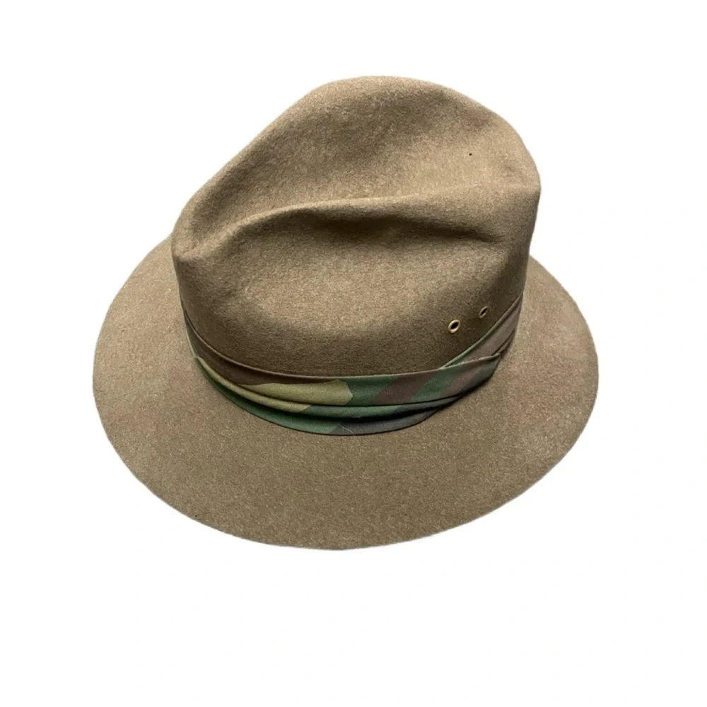 Vintage Men’s 100% Wool Classic Brown Camo Fly Fish Camping Hat Sz XL - Picture 2 of 5